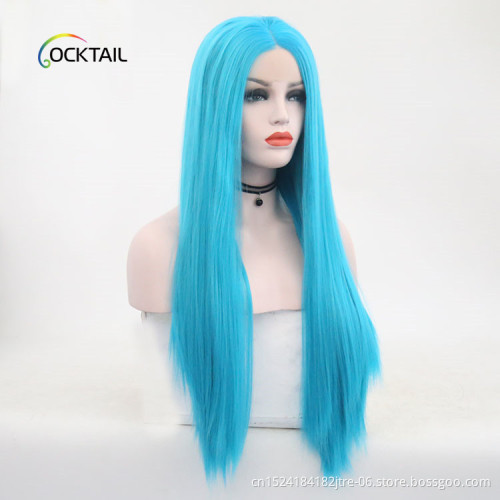 Customize available high temperature fiber green colour synthetic front lace wig